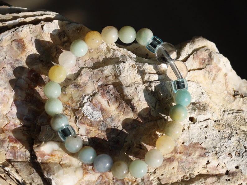 The Bāla Sagrahi Kids Collection. Children's Size Amazonite 6 mm Gemstone Bracelet with2x bead 8mm Rock crystal - suitable from birth.