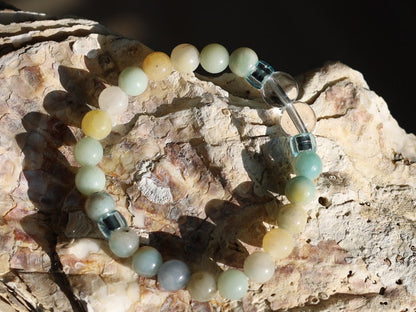 The Bāla Sagrahi Kids Collection. Children's Size Amazonite 6 mm Gemstone Bracelet with2x bead 8mm Rock crystal - suitable from birth.