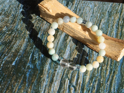 The Bāla Sagrahi Kids Collection. Children's Size Amazonite 6 mm Gemstone Bracelet with2x bead 8mm Rock crystal - suitable from birth.
