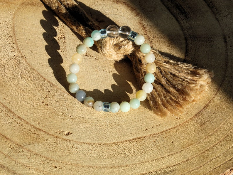 The Bāla Sagrahi Kids Collection. Children's Size Amazonite 6 mm Gemstone Bracelet with2x bead 8mm Rock crystal - suitable from birth.