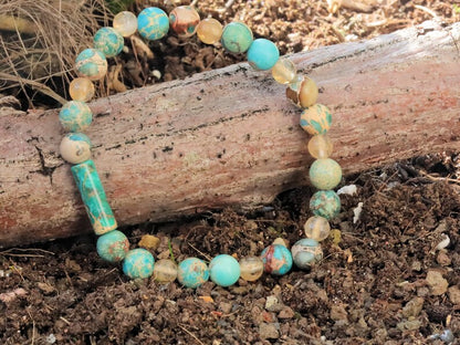 The Bāla Sagrahi Kids Collection. Children's Size  Turquoise Emperor Jasper 6 mm Gemstone Bracelet with 4mm Citrine beads.
