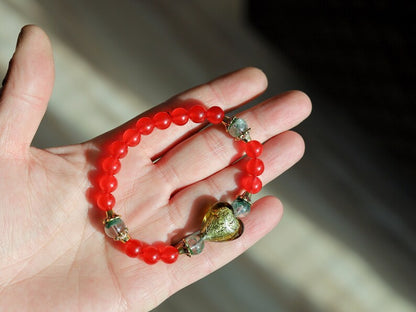 Fantastic Green Phantom Quartz beads and Natural Stone Red Chalcedony with Brass Flower Bead Caps fit 5-8mm beads.