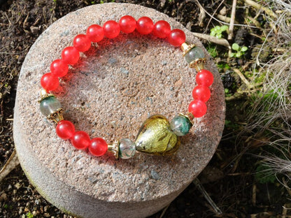 Fantastic Green Phantom Quartz beads and Natural Stone Red Chalcedony with Brass Flower Bead Caps fit 5-8mm beads.