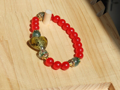Fantastic Green Phantom Quartz beads and Natural Stone Red Chalcedony with Brass Flower Bead Caps fit 5-8mm beads.