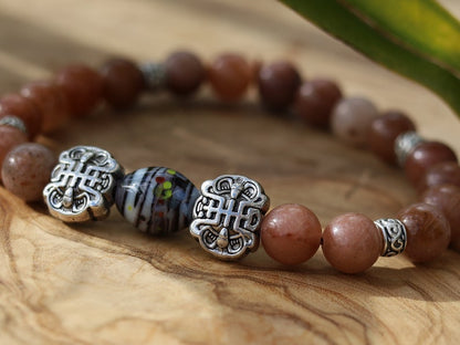 Lucky Purple Aventurine beads bracelets with Glass bead black/purple/white and Antique Silver Tone Spacer Beads.