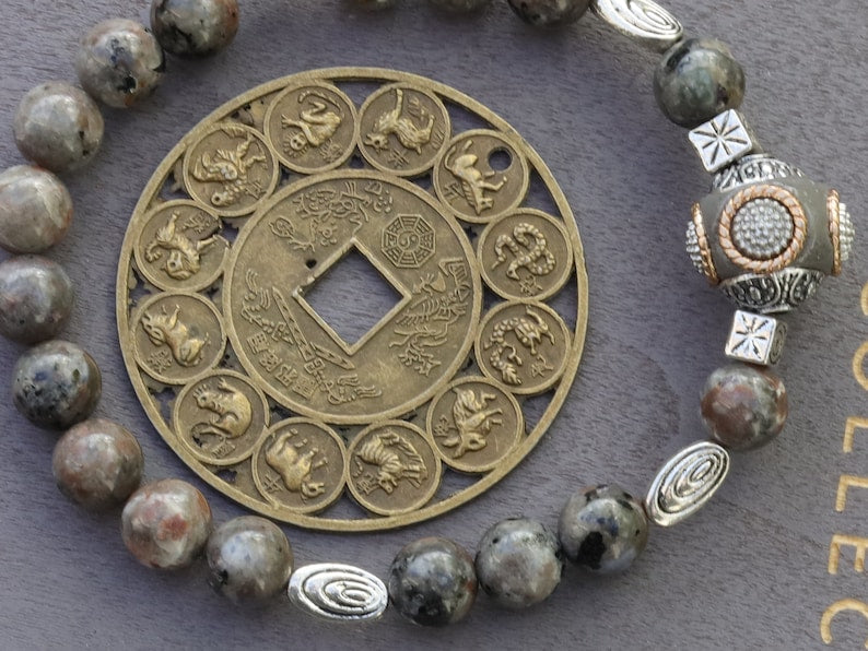 Flame Stone Beads Yooperlite with Handmade Indonesia Beads and Cubic Beads Stripes Star Flake Sun Silver.