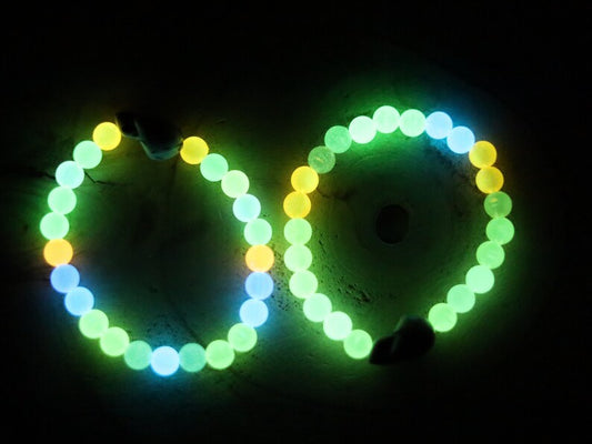 Bracelet 1 &2 - Luminous Acrylic Beads, different glow in the dark colors combined with UV Reactive Skull Beads.