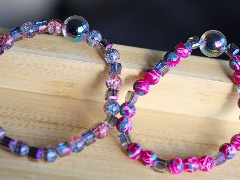 Summer set BRACELETS. 2x Holographic beads with Colour sparkling Glass beads and Fashionable cube Glass beads.