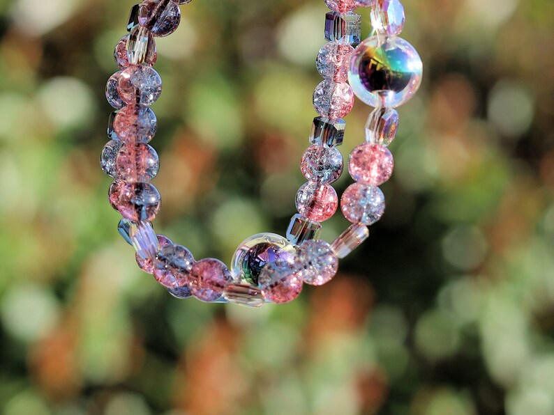 Summer set BRACELETS. Holographic beads with Colour sparkling Glass beads and hexagon holographic glass beads.
