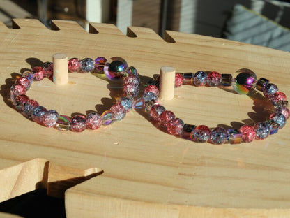 Summer set BRACELETS. Holographic beads with Colour sparkling Glass beads and hexagon holographic glass beads.