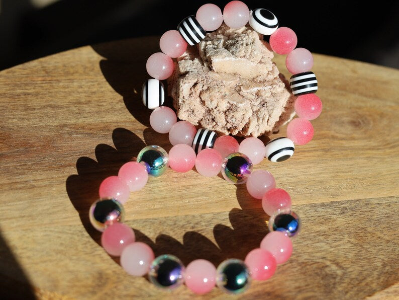 Summer BRACELET. Unique Ombre beaded bracelets with holographic beads and two-tone  Black and white beads.