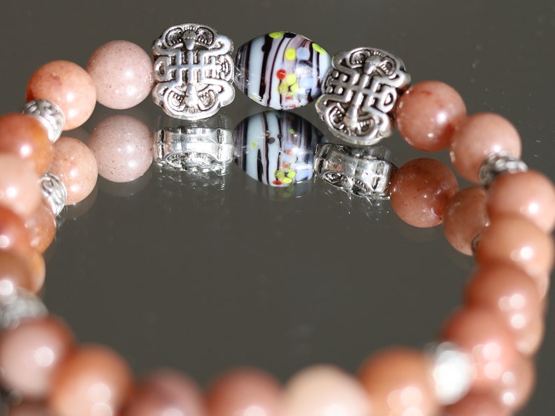 Lucky Purple Aventurine beads bracelets with Glass bead black/purple/white and Antique Silver Tone Spacer Beads.