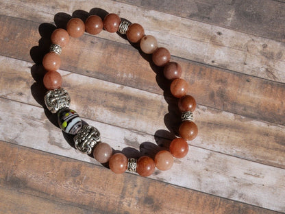 Lucky Purple Aventurine beads bracelets with Glass bead black/purple/white and Antique Silver Tone Spacer Beads.