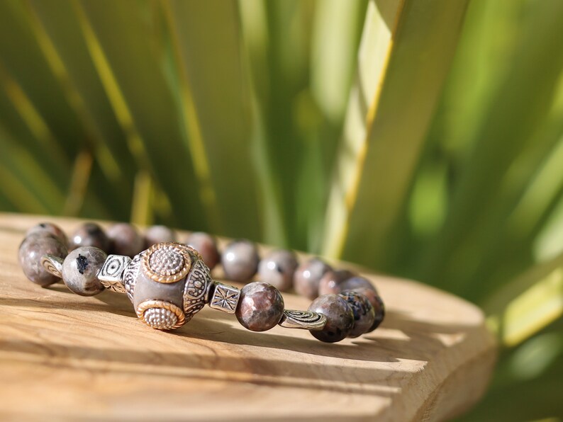 Flame Stone Beads Yooperlite with Handmade Indonesia Beads and Cubic Beads Stripes Star Flake Sun Silver.