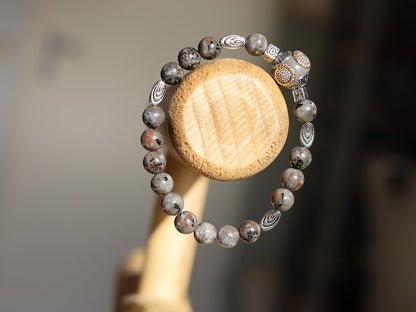 Flame Stone Beads Yooperlite with Handmade Indonesia Beads and Cubic Beads Stripes Star Flake Sun Silver.