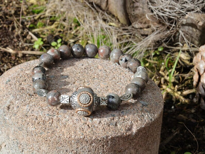 Flame Stone Beads Yooperlite with Handmade Indonesia Beads and Cubic Beads Stripes Star Flake Sun Silver.
