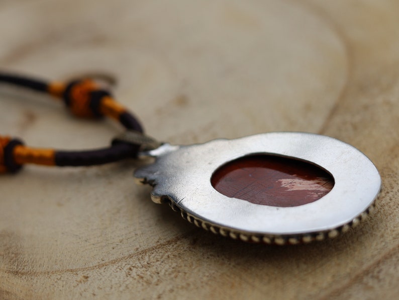 925 Pāgala Necklace Collection - Red Snakeskin Jasper Pendant 925 Sterling Silver Pendant 18K Gold Plated Gemstone Pendant. One of a kind!