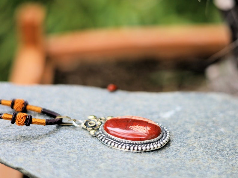 925 Pāgala Necklace Collection - Red Snakeskin Jasper Pendant 925 Sterling Silver Pendant 18K Gold Plated Gemstone Pendant. One of a kind!