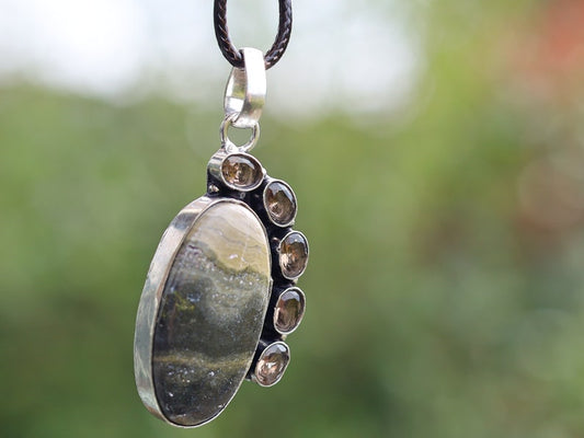925 Pāgala Necklace Collection - Bumble Bee Jasper, Topaz Gemstone 925 Sterling Silver Jewelry Pendant. Pendant. One of a kind!