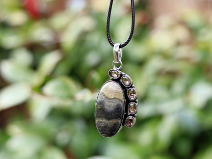 925 Pāgala Necklace Collection - Bumble Bee Jasper, Topaz Gemstone 925 Sterling Silver Jewelry Pendant. Pendant. One of a kind!