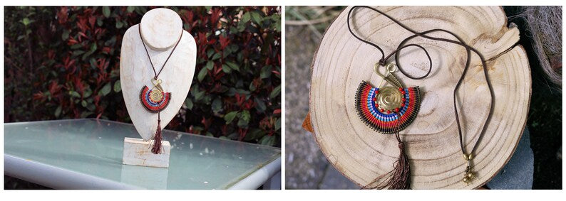 3D Design Handmade Braided Vintage Bohemian Necklaces. Stone, Rhinestone beads, wood, gemstones, copper alloy