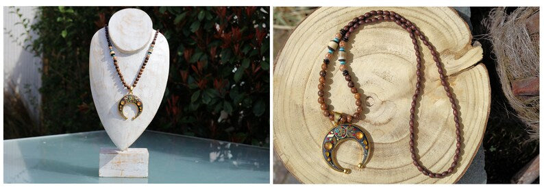 3D Design Handmade Braided Vintage Bohemian Necklaces. Stone, Rhinestone beads, wood, gemstones, copper alloy