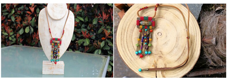 3D Design Handmade Bohemian Necklaces. Stone, Rhinestone beads, wood, gemstones, copper alloy. Tibet, Nepal style!