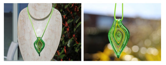 Murano-inspired twisted GLASS PENDANTS lampworks necklaces. The glass is handcrafted and hand-blown and shaped by master glass maker.