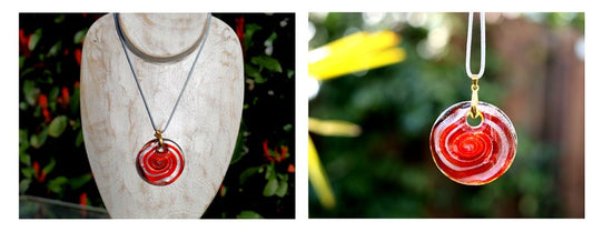 Unique Murano-inspired twisted GLASS PENDANTS lampworks necklaces. The glass is handcrafted and hand-blown and shaped by master glass maker.