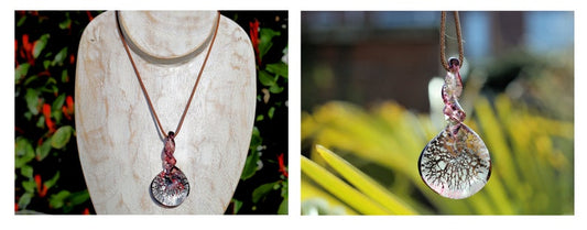 Murano-inspired twisted GLASS PENDANTS lampworks necklaces. The glass is handcrafted and hand-blown