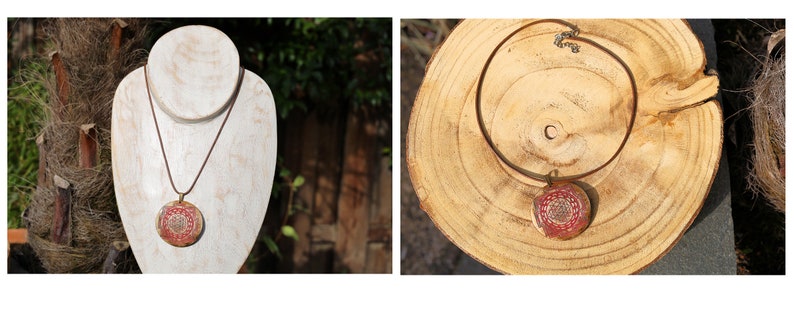 Bone Amulet Pendant with Shri Yantra Carving from Nepal. The diameter of the pendant is 5 cm