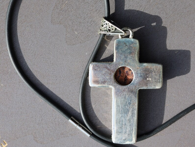 925 Pāgala Necklace Collection- Pink Sea Sediment Jasper Pendant 925 Sterling Silver Pendant Gemstone Handmade Unique Pendant Vintage Cross