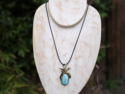 925 Pāgala Necklace Collection - Larimar Pendant 925 Sterling Silver.18K Gold Plated Original Gemstone Sword Pendant. One of a kind!