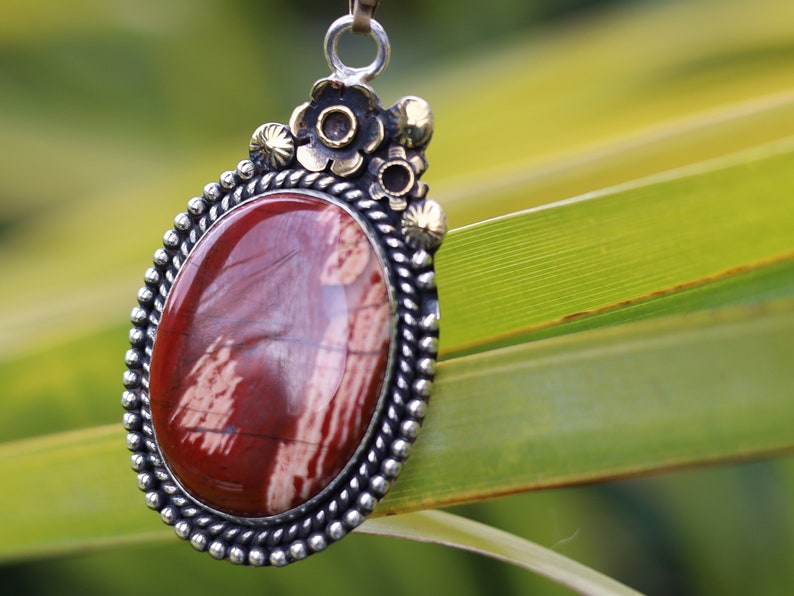 925 Pāgala Necklace Collection - Red Snakeskin Jasper Pendant 925 Sterling Silver Pendant 18K Gold Plated Gemstone Pendant. One of a kind!