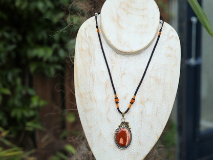 925 Pāgala Necklace Collection - Red Snakeskin Jasper Pendant 925 Sterling Silver Pendant 18K Gold Plated Gemstone Pendant. One of a kind!