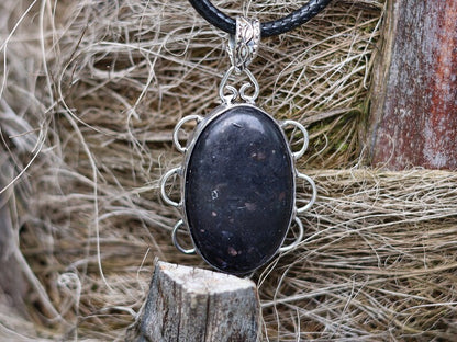 925 Pāgala Necklace Collection - Nuummite Gemstone Handmade 925 Sterling Silver Jewelry Pendant . 3 billion years old. One of a kind!