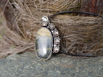 925 Pāgala Necklace Collection - Bumble Bee Jasper, Topaz Gemstone 925 Sterling Silver Jewelry Pendant. Pendant. One of a kind!