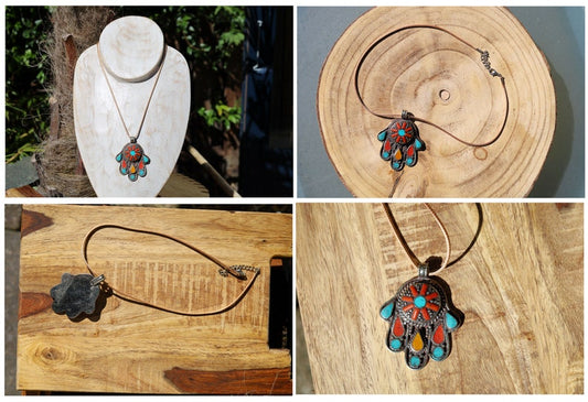 Coral Turquoise Native Tribal Ethnic Jewelry Tibet Tibetan Nepal OXIDIZED Silver 925