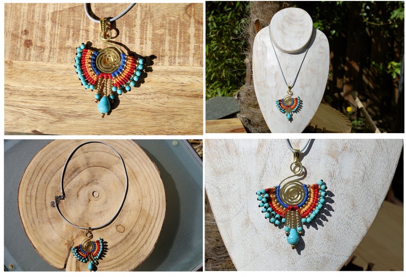 Bohemian pendant Retro Holiday Long Nepal pendant. Turquoise with multi colors.