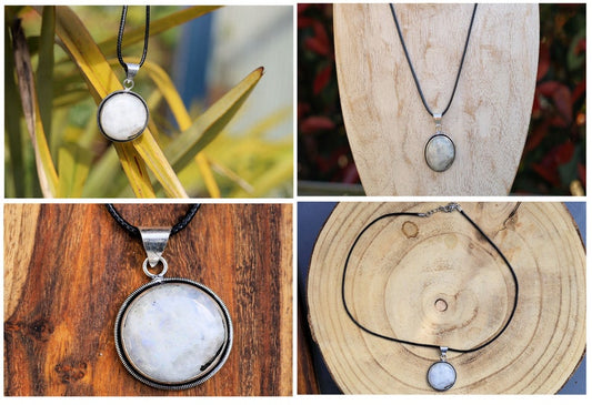 Rainbow Moonstone Gemstone 1.6" Handmade Pendant 925 Silver Plated.  Size approx 25 mm x 25 mm.