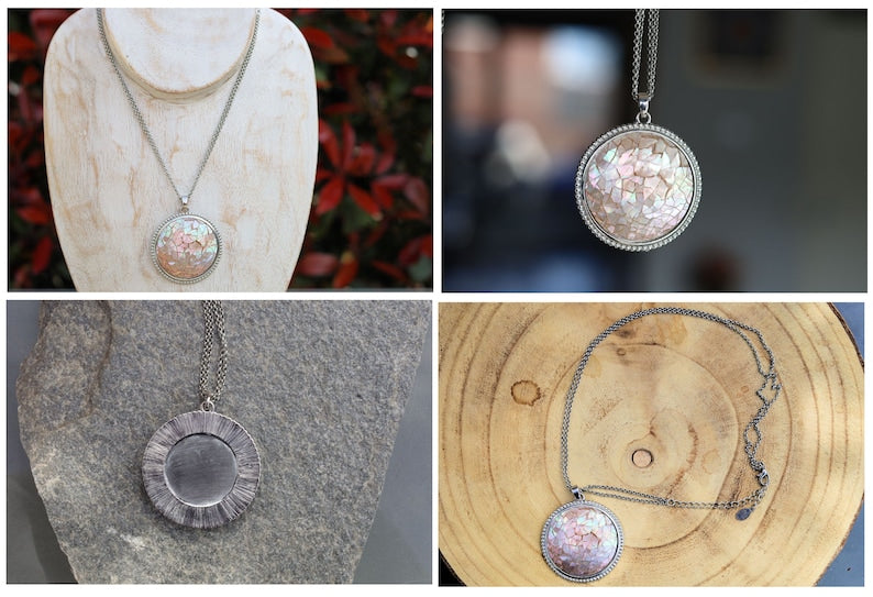 Sterling silver pendant 925 VINTAGE with mother of pearl. Approximate size is 50 cm x 50 cm.