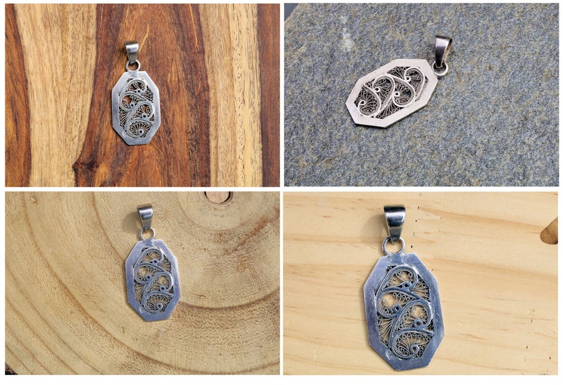 VINTAGE  filigrain pendant, filigrain silver, sterling silver. Size approx 25 mm x 45 mm. Filigree Detailed Flower Motif Pendant.