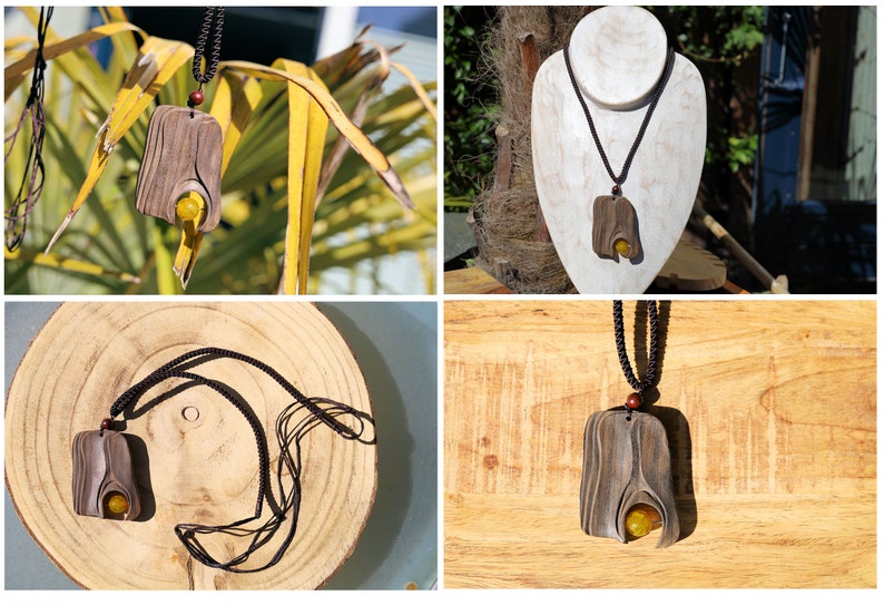 Various special Beautiful Pieces of Pendant Jewelry. Unique Wooden pendants with natural stones. Aliens V Predator pendant.