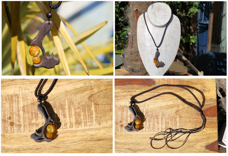 Wooden pendant with 2x natural stones. Length-80cm, can be free ADJUSTABLE. Pendants size: 8*3.5cm,7*3.5cm. Jade threat is woven and knotted. 15 gr.
