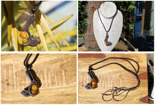 Wooden pendant with 2x natural stones. Length-80cm, can be free ADJUSTABLE. Pendants size: 8*3.5cm,7*3.5cm. Jade threat is woven and knotted. 15 gr.
