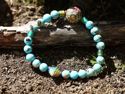 Color-changing Mood Mirāja collection. Unique Agates Quartz Jaspers Amazonite Lava Tiger Eye bracelet with Mirage Mood Shangri-La Round Bead