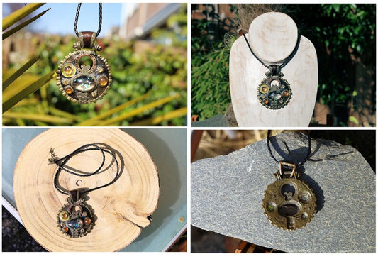 Unique vintage multicolored pendant. size 70 cm x 80 cm. Total weight 92 gr. High-quality materials: Brown wax Cord Handmade Leather Rope Steel Clasp String Chain. diameter of 3 mm. Chain Length: 55 + 5cm