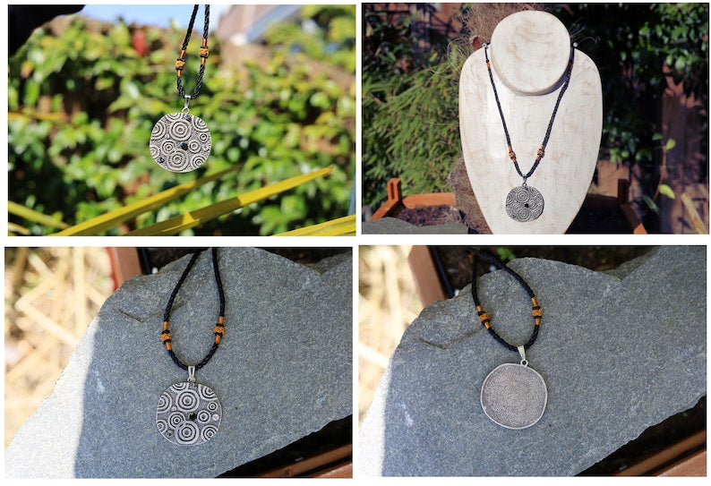 Beautiful heavy vintage pendant with rhinestones 45 mm. Handmade Knotted Silk Love Rope String