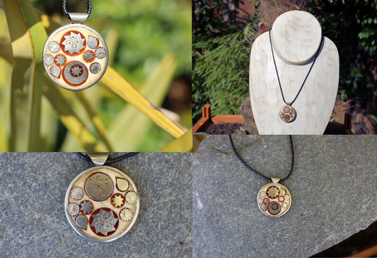 Old necklace pendant from Tibet with astronomy symbols. diameter 37 mm.