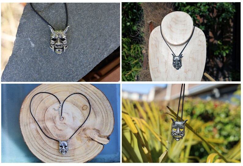 Dark Wind Gothic Demon Fangs Yaksha Mask Pendant. In the mythology of India, the Yakshas were supernatural beings